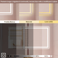 AICA Specchio da bagno  70 x 50 cm, dimmerabile, interruttore touch, Funzione Memoria, antiappannamento, 3 colori