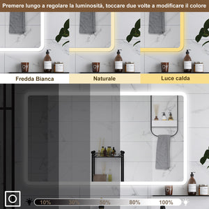 AICA Specchio da bagno  100 x 60 cm, dimmerabile, Blue tooth, Funzione Memoria, antiappannamento, 3 colori