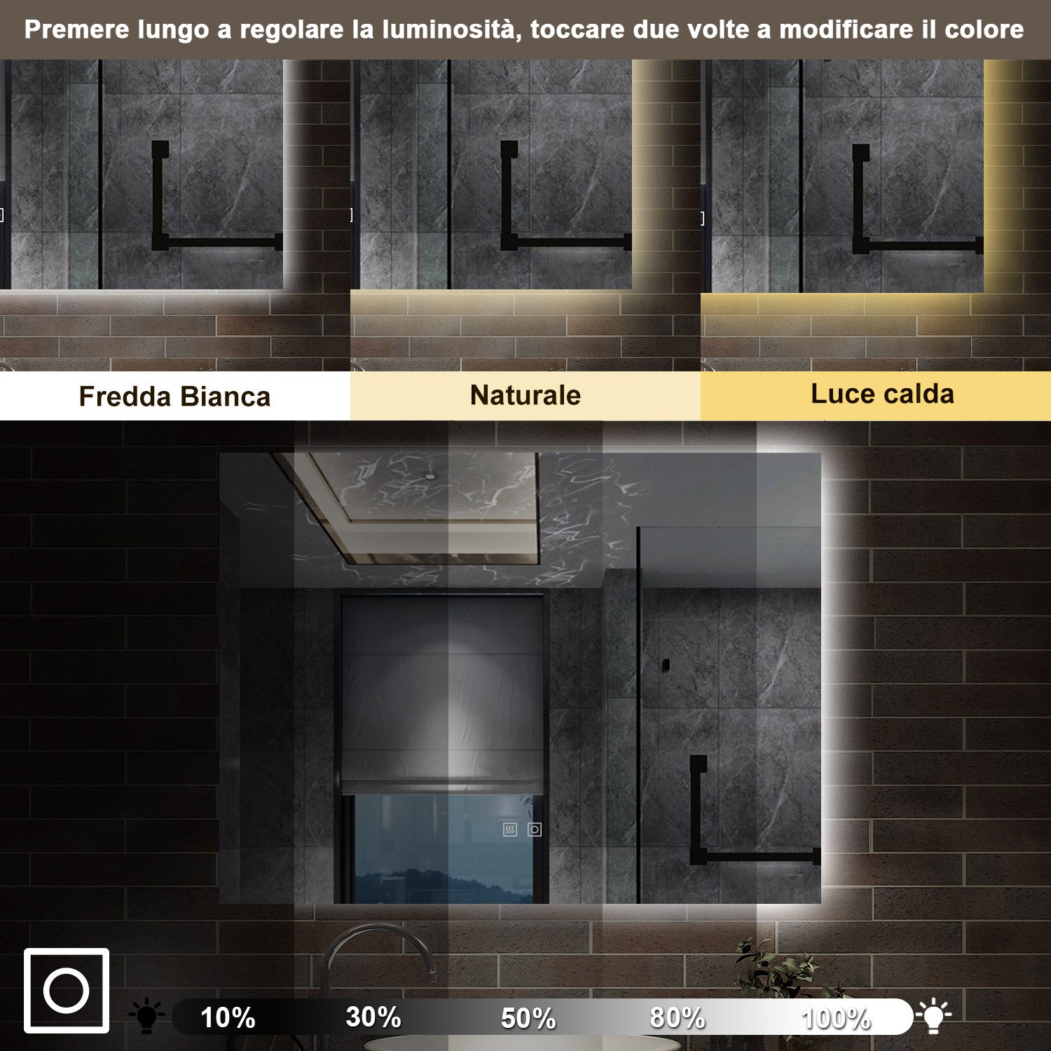 90 x 70 cm,AICA Specchio da Bagno LED con Luce, 3 Colori Regolabili,memoria, antiappannamento,CRI>90,autospegnimento