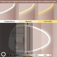 AICA Specchio da bagno  80 x 65 cm, dimmerabile, Funzione Memoria, antiappannamento, 3 colori