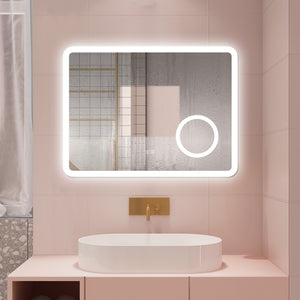 AICA Specchio da bagno  60 x 80 cm, dimmerabile, Blue tooth, Funzione Memoria, antiappannamento, 3 colori, Magnificatore