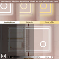 AICA Specchio da bagno  80 x 60 cm, dimmerabile, Blue tooth, Funzione Memoria, antiappannamento, 3 colori, Magnificatore