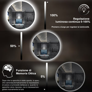 120 x 120 cm,AICA Specchio da Bagno LED con Luce, memoria, antiappannamento,CRI>90,autospegnimento,interruttore touch