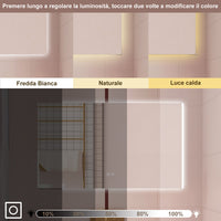 AICA Specchio da bagno 80 x 60 cm, dimmerabile, Funzione Memoria, antiappannamento, 3 colori