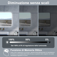 Specchio da bagno Rettangolare con 70x50cm,Memoria,Regorabile,Retroilluminato,doppio interruttore,HD temperato