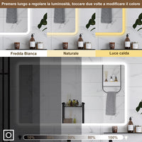 AICA Specchio da bagno  80 x 60 cm, dimmerabile, Blue tooth, Funzione Memoria, antiappannamento, 3 colori