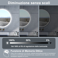 Specchio da bagno Rotondo con 120cm,Memoria, Antifog,Regorabile,Retroilluminato,doppio interruttore,