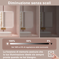 AICA Specchio da bagno 90 x 70 cm, antiappannamento, dimmerabile, interruttore touch, Funzione Memoria
