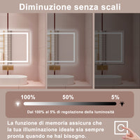 AICA Specchio da bagno  80 x 60 cm, dimmerabile, interruttore touch, Funzione Memoria, antiappannamento
