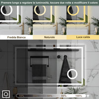 AICA Specchio da bagno  80 x 60 cm, dimmerabile, Blue tooth, Funzione Memoria, antiappannamento, 3 colori, Magnificatore