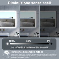 Specchio da bagno Rettangolare con 100x60cm,Memoria, Antifog,Regorabile,Retroilluminato,doppio interruttore,