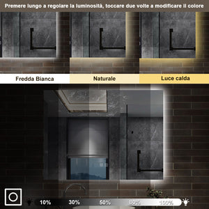 100 x 60 cm,AICA Specchio da Bagno LED con Luce, 3 Colori Regolabili,memoria, antiappannamento,CRI>90,autospegnimento