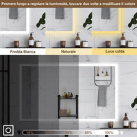 AICA Specchio da bagno  60 x 50 cm, dimmerabile, Funzione Memoria, antiappannamento, 3 colori