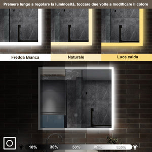 60 x 50 cm,AICA Specchio da Bagno LED con Luce, 3 Colori Regolabili,memoria, antiappannamento,CRI>90,autospegnimento