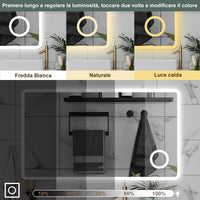 AICA Specchio da bagno  60 x 80 cm, dimmerabile, Blue tooth, Funzione Memoria, antiappannamento, 3 colori, Magnificatore