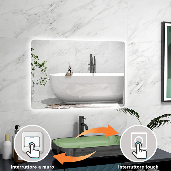 AICA Specchio da bagno 80 x 60 cm, Regorabile, interruttore touch, Funzione Memoria