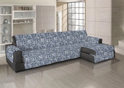 Copridivano Trapuntato Antimacchia Per Divani Con Penisola Dis. Reticolo - 280-285 cm - Blu
