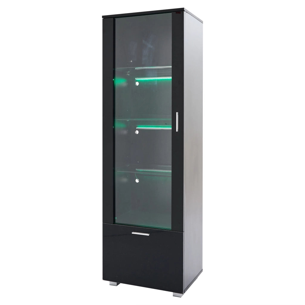 Vetrina con 3 ripiani, ante in acrilico e LED con telecomando, per soggiorno e studio, nero, 40 × 50 × 160 cm