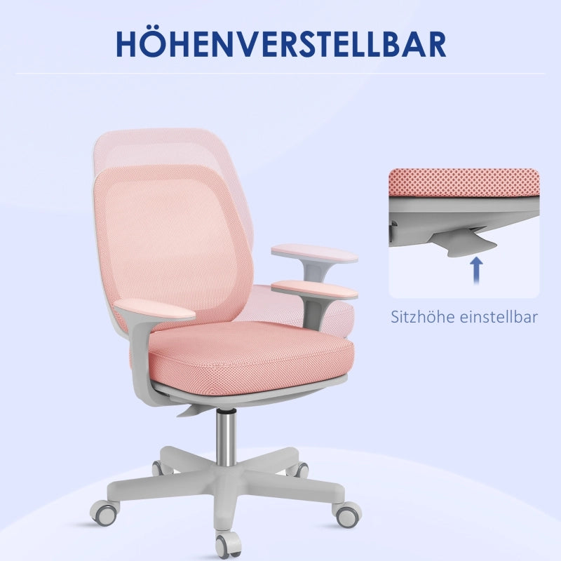 Sedia da ufficio ergonomica girevole regolabile in altezza con schienale in rete di poliestere rosa 55 × 48 × 82,5-94,5 cm