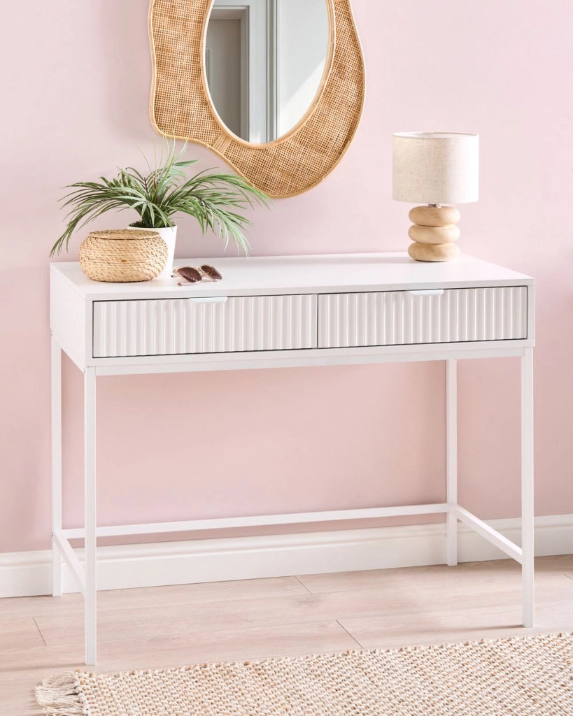 Console a 2 cassetti Mobile contenitore Design scanalato Legno ingegnerizzato MDF Bianco