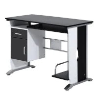 Scrivania per Computer con Ripiano, Cassetto e Armadietto, in MDF e Ferro, 100x52x75 cm, Bianca e Nera