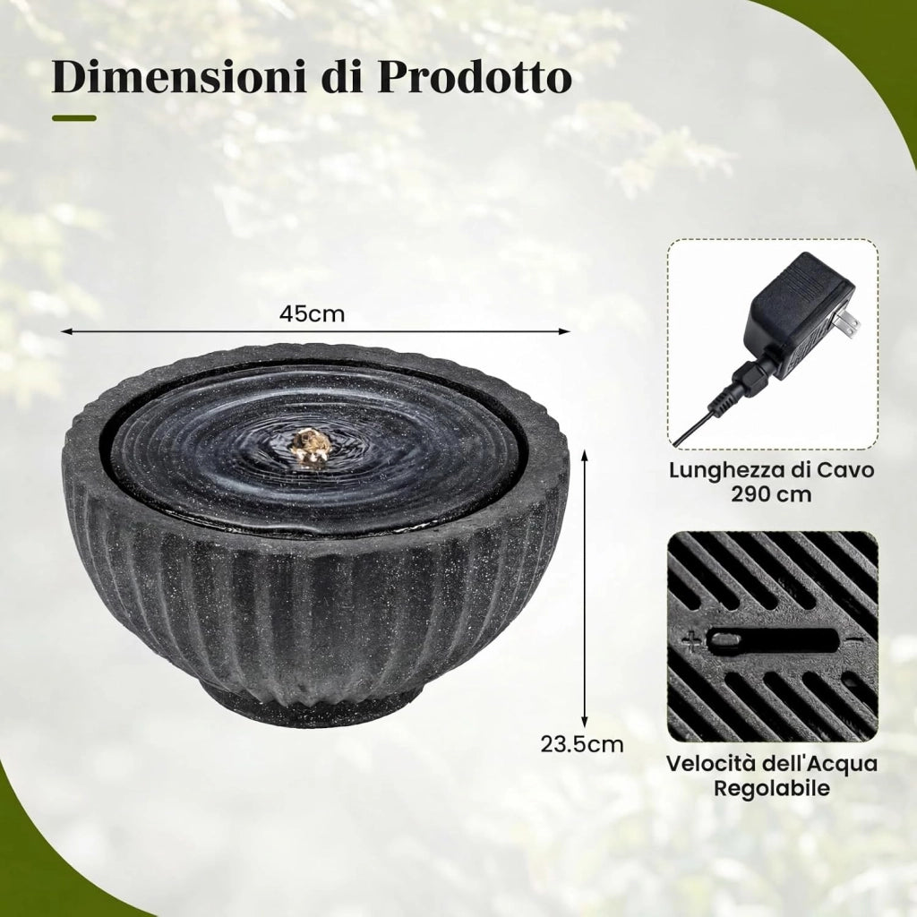 Fontana da Giardino, Fontanella Elettrica da Interno ed Esterno con Luci e Flusso d'Acqua Regolabile, Fontana a Forma di Ciotola con Effetto di Pietra da Terrazza e Balcone