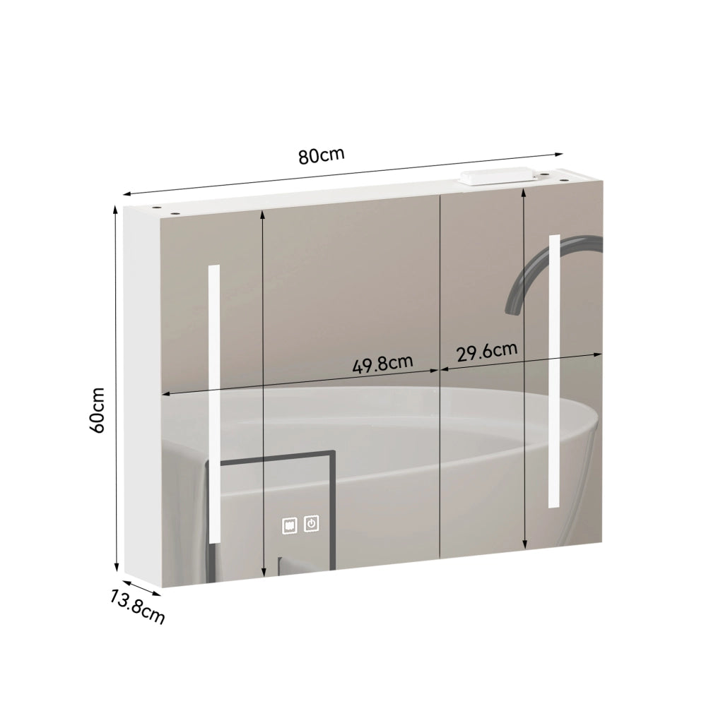 Armadio a specchio da parete con LED; MDF e vetro; bianco