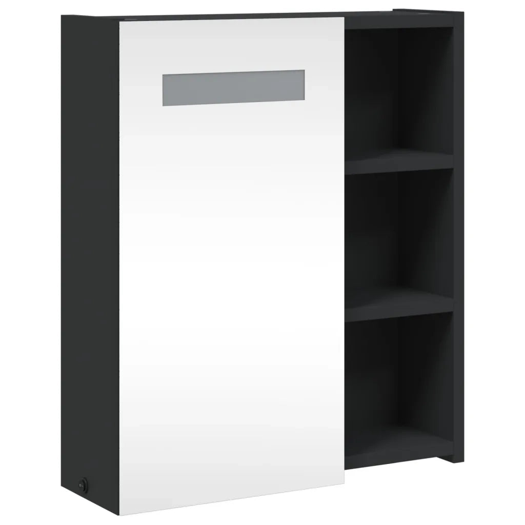 Mobiletto da bagno a parete con specchio e illuminazione a LED 45 x 13 x 52 cm con pratica illuminazione e design elegante in legno nero 02_0047267