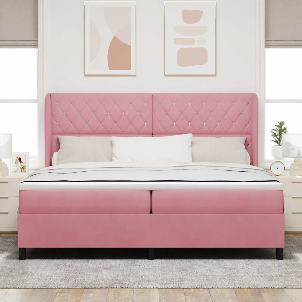 Letto a molle con materasso Rosa 200 x 200 cm Velluto 3340897
