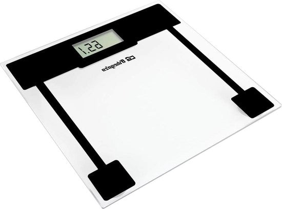 Peso bagno scala in vetro resistente tocco schermo LCD massimo 150 kg indicatore di sovraccarico funziona con batterie