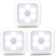 Lampada LED con Sensore di Movimento - 3 pezzi - Bianco Caldo - Lampada da Terra su Batteria - Sensore Senza Fili - Illuminazione di Cassetta - Illuminazione di Scale - Lampada da Notte - Alluminio - 22 mm