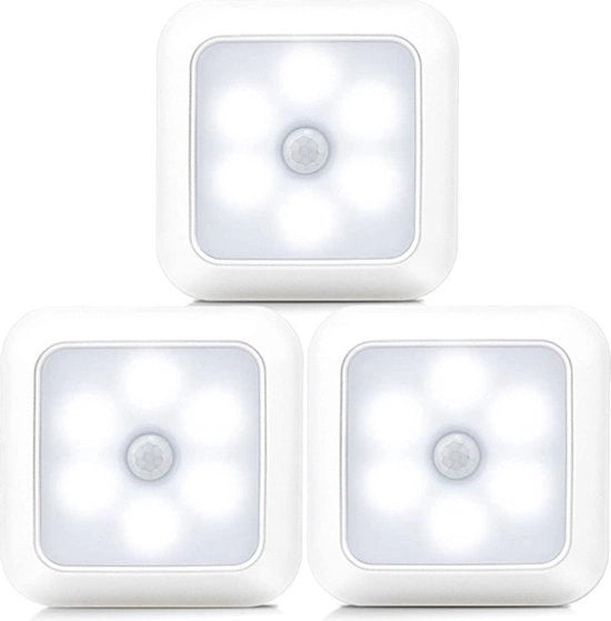 Lampada LED con Sensore di Movimento - 3 pezzi - Bianco Caldo - Lampada da Terra su Batteria - Sensore Senza Fili - Illuminazione di Cassetta - Illuminazione di Scale - Lampada da Notte - Alluminio - 22 mm