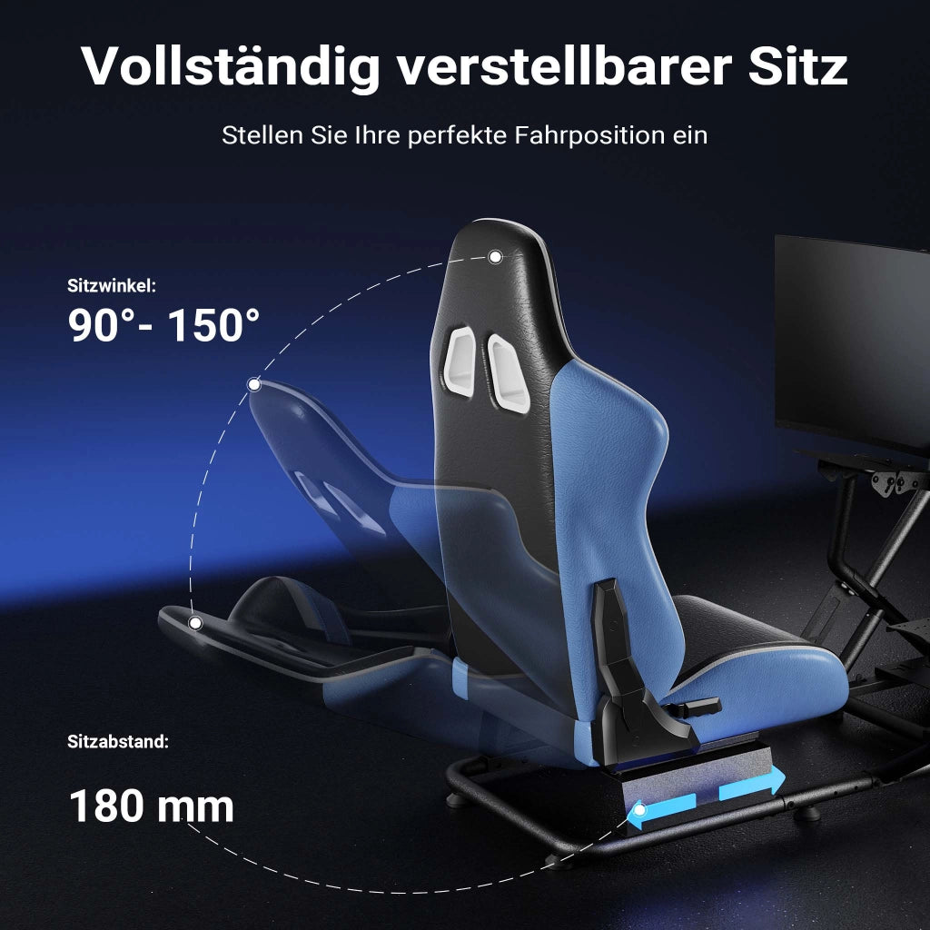 Postazione simulatore di guida 71 x 136 x 108 cm, con cockpit, reggi monitor e sedia gaming con portata max 100 kg, fissaggi per volante, leva del cambio e pedali