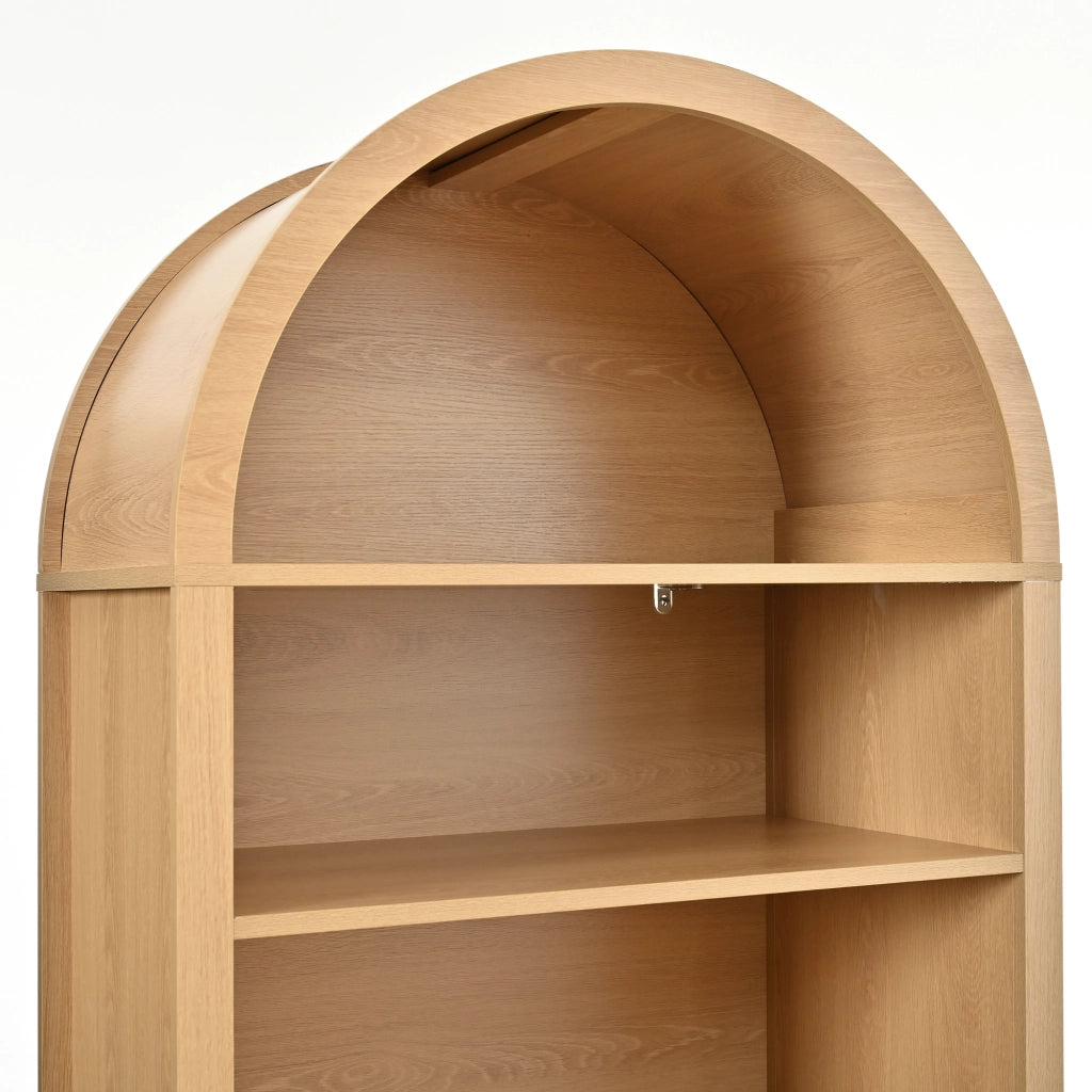 Credenza alta con 2 ante, cassetto e ripiani aperti, portaspezie interni, per cucina e soggiorno, in MDF, naturale