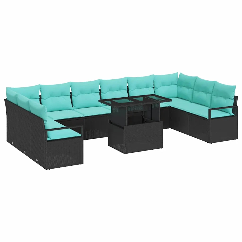 Set Divano da Giardino con cuscino 11 pcs Nero e blu polyrattan