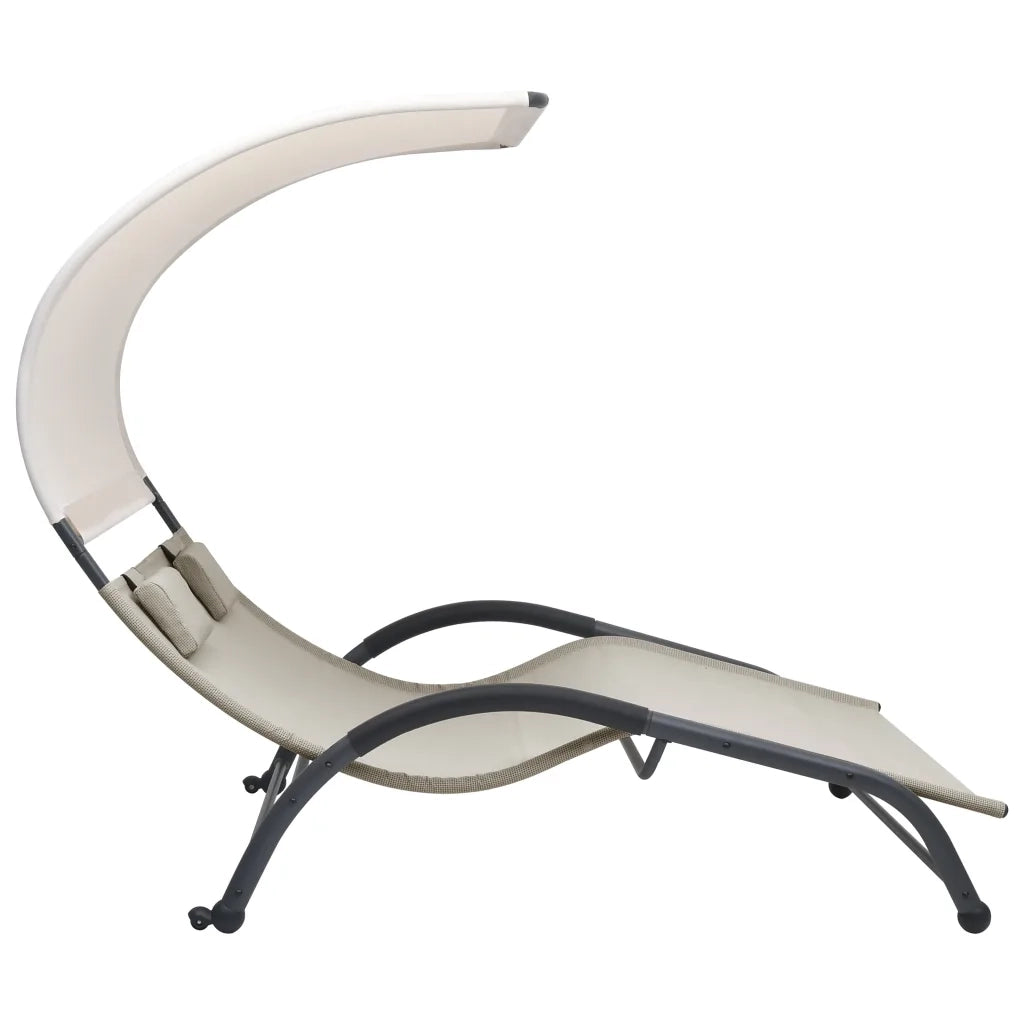 Lettino Prendisole Doppio con Baldacchino in Textilene Crema 310544