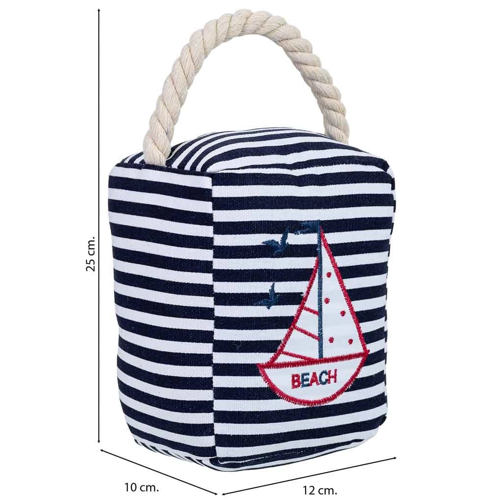Fermaporta in cotone con barca blu, 14.5x10x5h cm