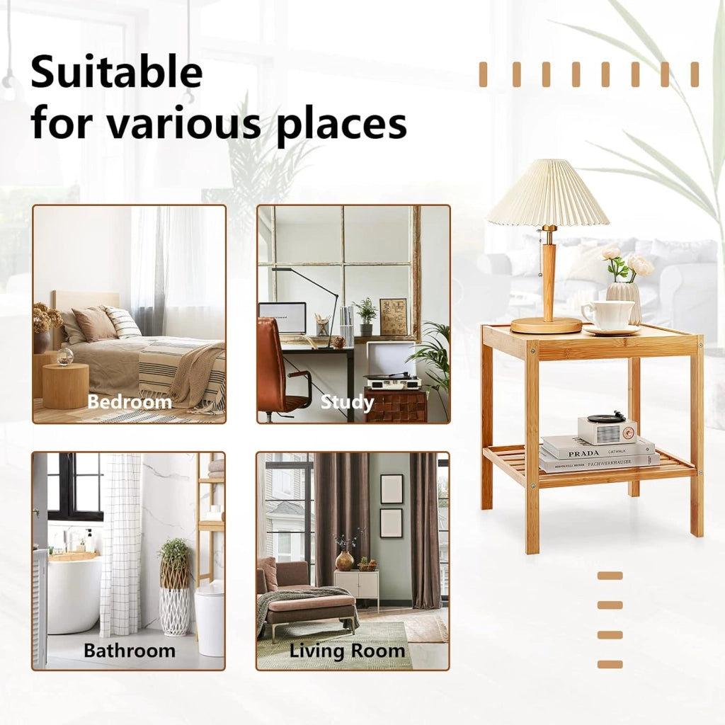 Set di 2 Comodini in Bambù, Comodino Camera da Letto, Tavolo Piccolo per Soggiorno, Ufficio, Cucina, 40x40x45 cm, Naturale