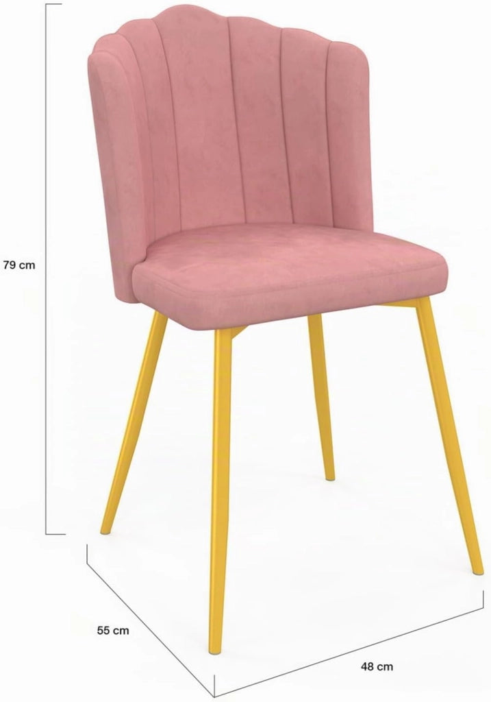 Set di 2 sedie a conchiglia ADELLA in velluto rosa con gambe dorate