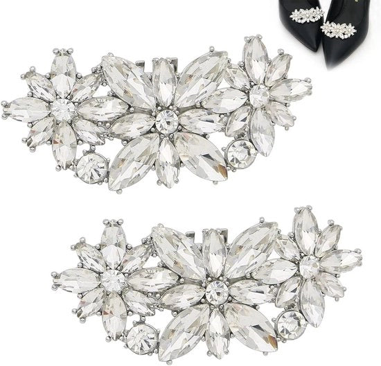 Paar clip per scarpe con applicazioni cristalline in forma di fiore - Fissaggio rimovibile per scarpe/boots/stivali - Accessori per scarpe DIY per la sposa