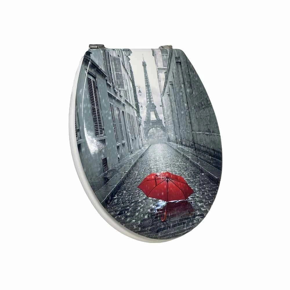 Trade Shop - Copriwater Universale Legno Mdf Tavoletta Bagno Wc Stampa Parigi Ombrello 52966a -
