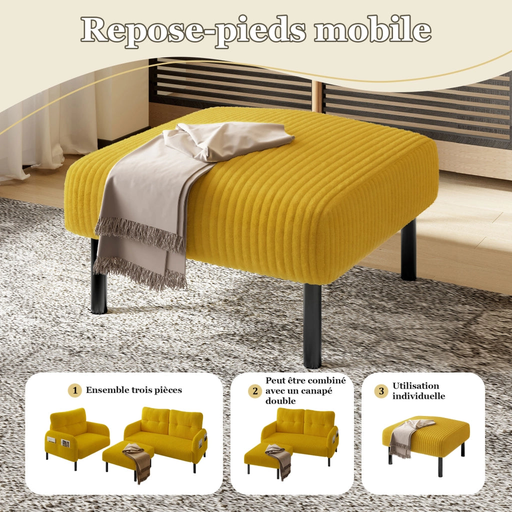 Poggiapiedi con Seduta Imbottita; Uso Versatile per Soggiorno e Camera; in Velluto a Coste Giallo 56 × 51 × 39 cm