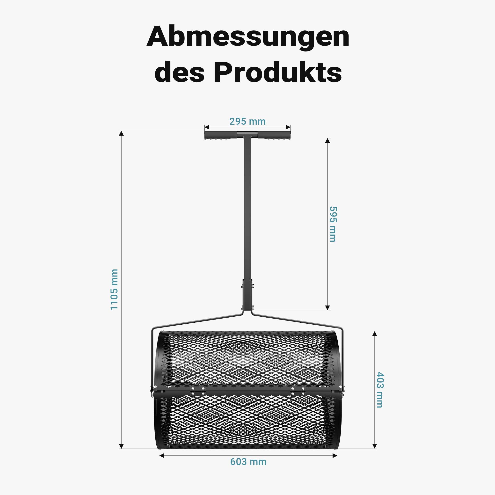 Rullo spargiterriccio e spandicompost 75 l, 110x64x40 cm, gabbia a rete