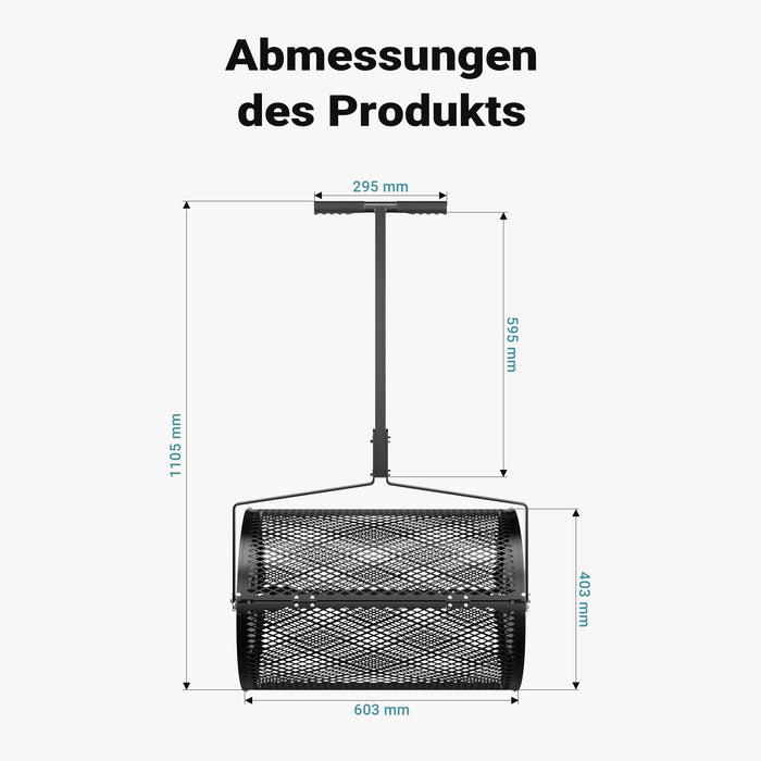 Rullo spargiterriccio e spandicompost 75 l, 110x64x40 cm, gabbia a rete