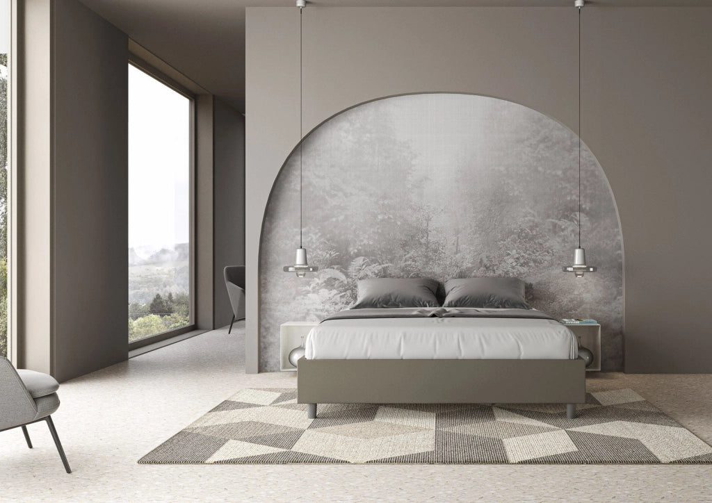 Letto matrimoniale francese con rete imbottito 140x210 similpelle cappuccino Azelia