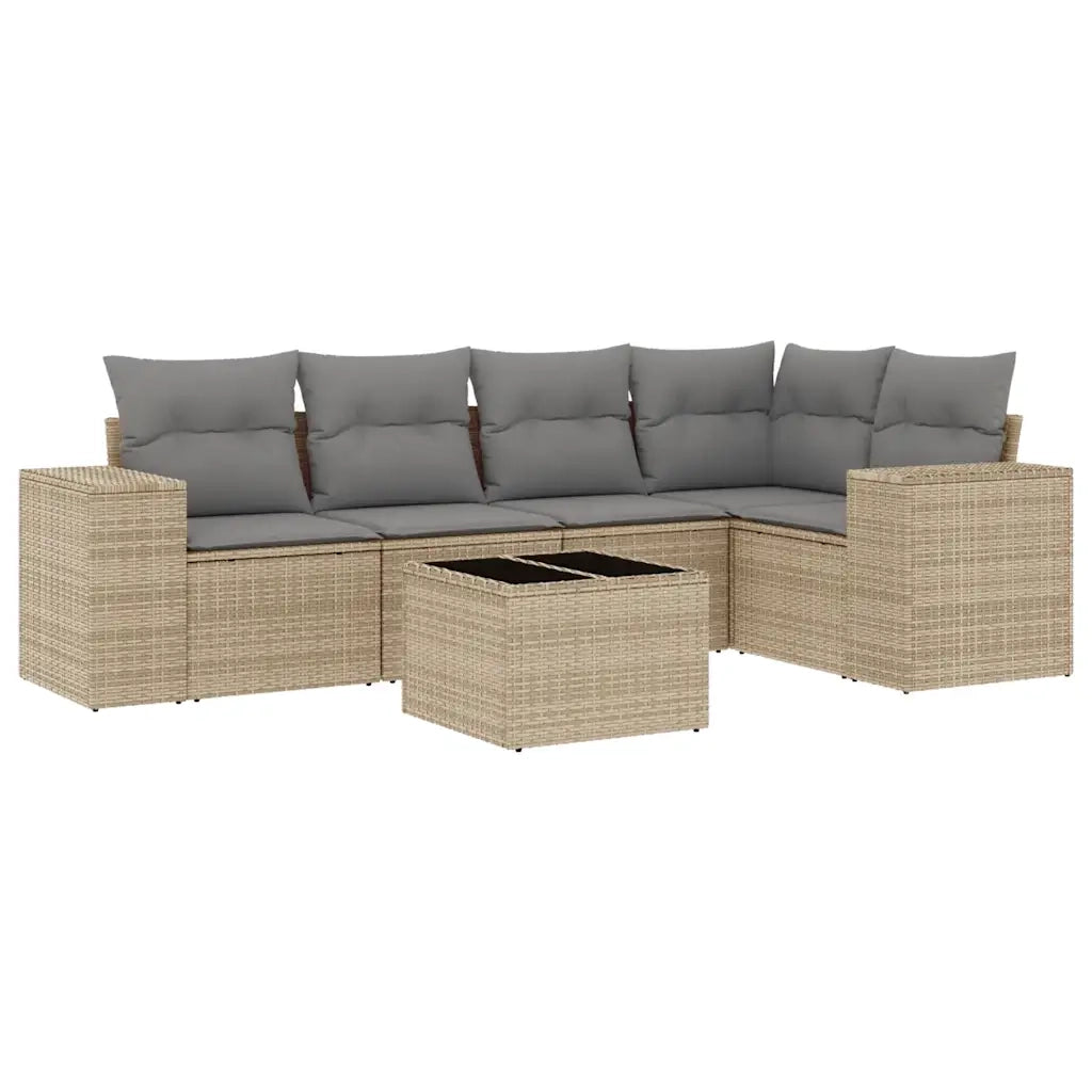 Set Divano da Giardino 6 pz con Cuscini Beige in Polyrattan