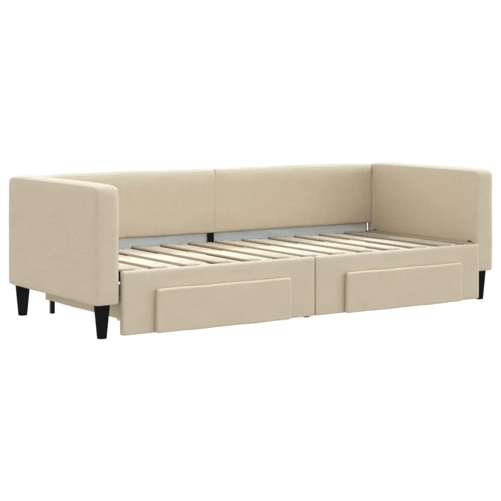 Divano letto | Sof¨¤ letto | Letto singolo Estraibile con Cassetti Crema 80x200 cm in Tessuto