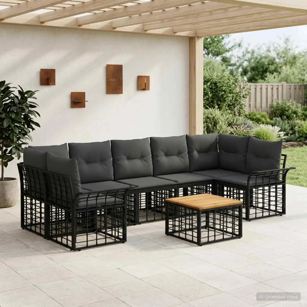 Set di divani da esterno 8 pz Nero e Grigio scuro polyrattan 3437649