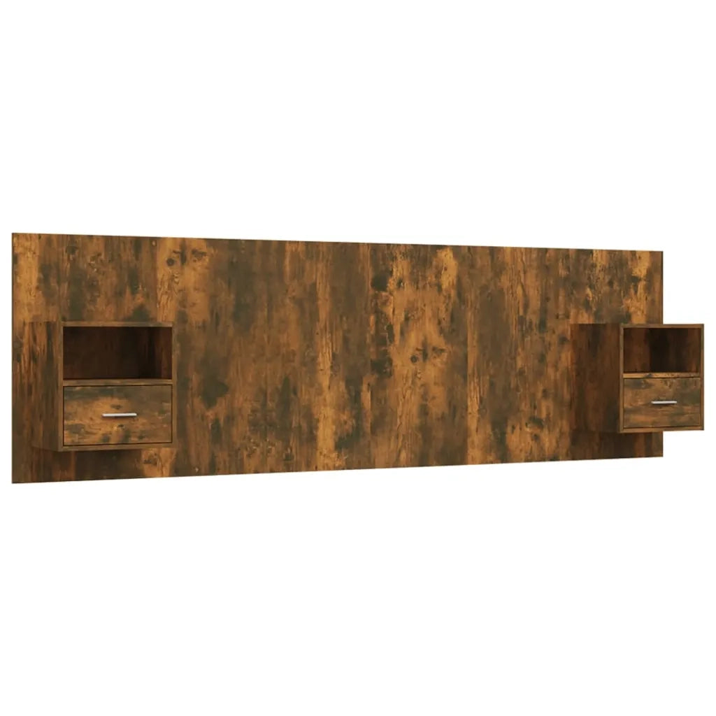 Testiera Letto con Comodini-Testiera con Contenitore Rovere Fumo in Legno Multistrato 948611