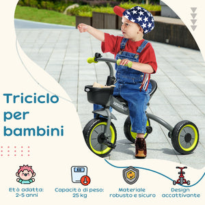 Triciclo per Bambini 70,5x50x58 cm con Seduta Regolabile e Campanello Nero